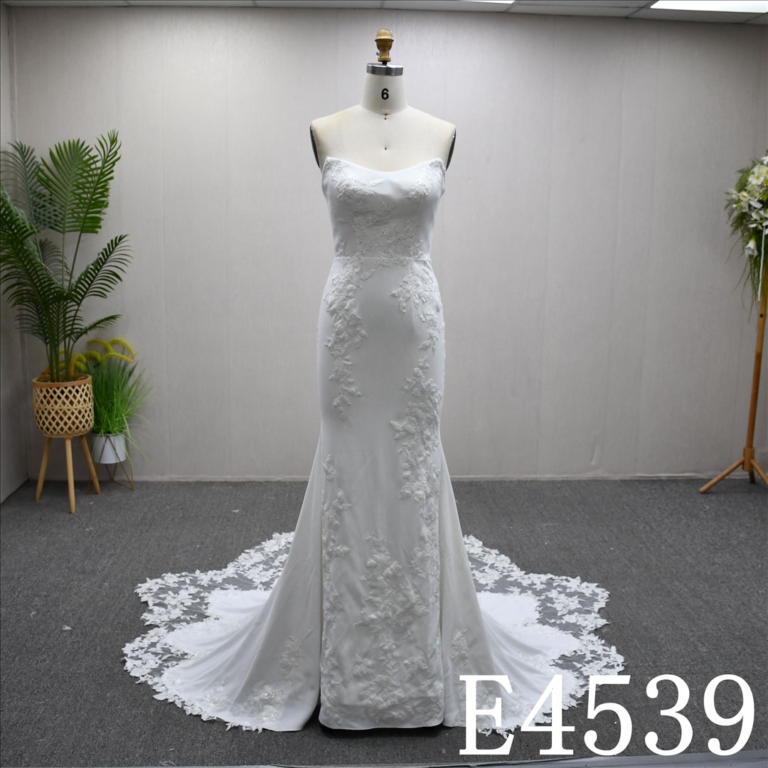 Bridal Dress Factory Satin Sweetheart A-line dress features With  simple Lace Flower