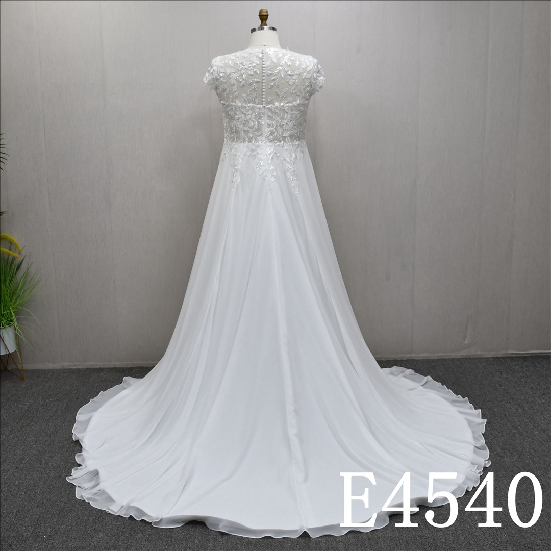 Bridal Dress Factory Satin V-neckline A-line dress features With  simple Lace Flower