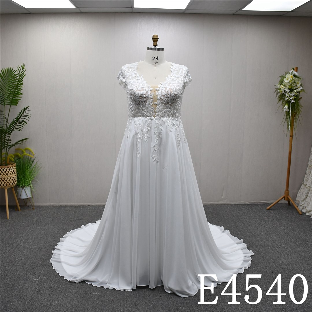 Bridal Dress Factory Satin V-neckline A-line dress features With  simple Lace Flower