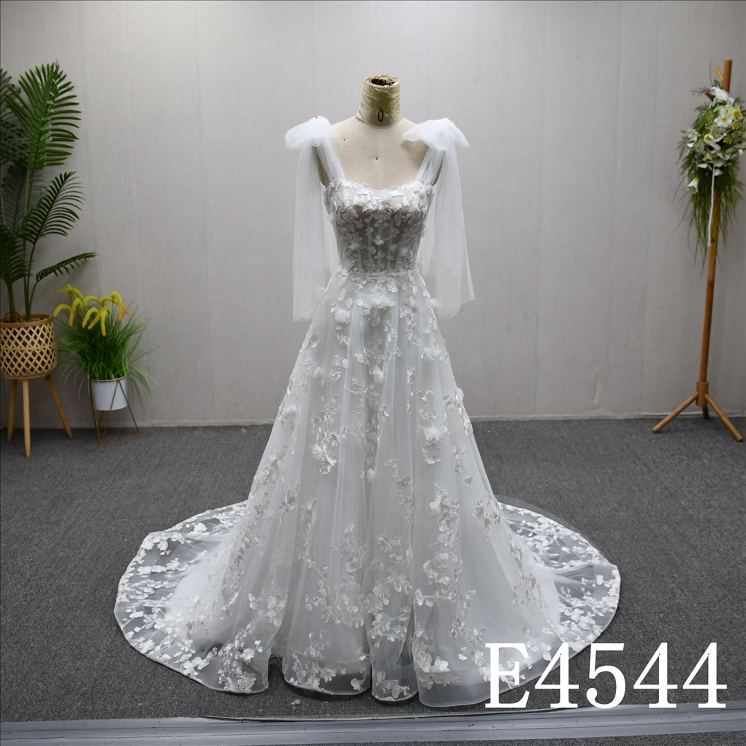 Bridal Dress Factory Stock Sweetheart A-line dress features With  simple Lace Flower