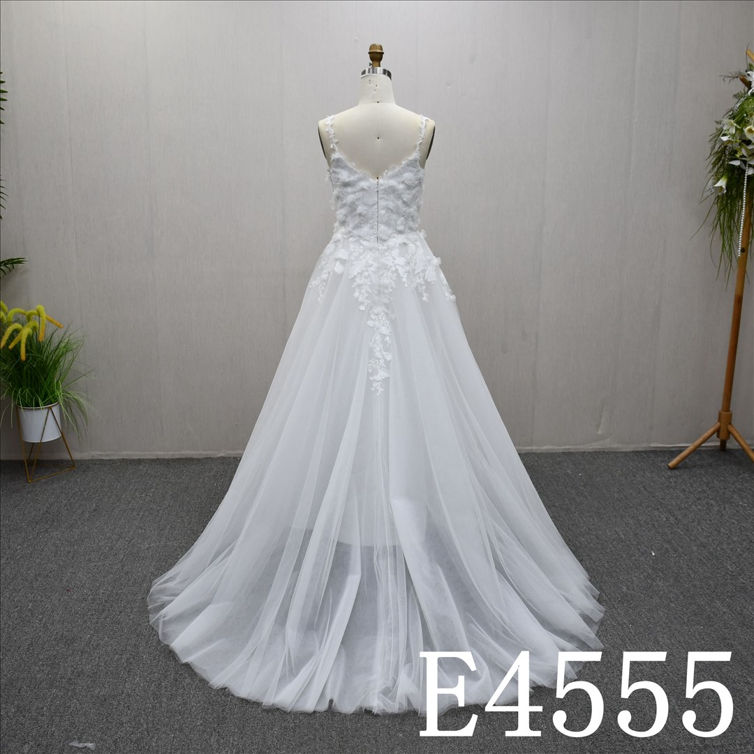 Bridal Dress Factory Stock  Boat Neckline A-line dress features With  Lace Flower