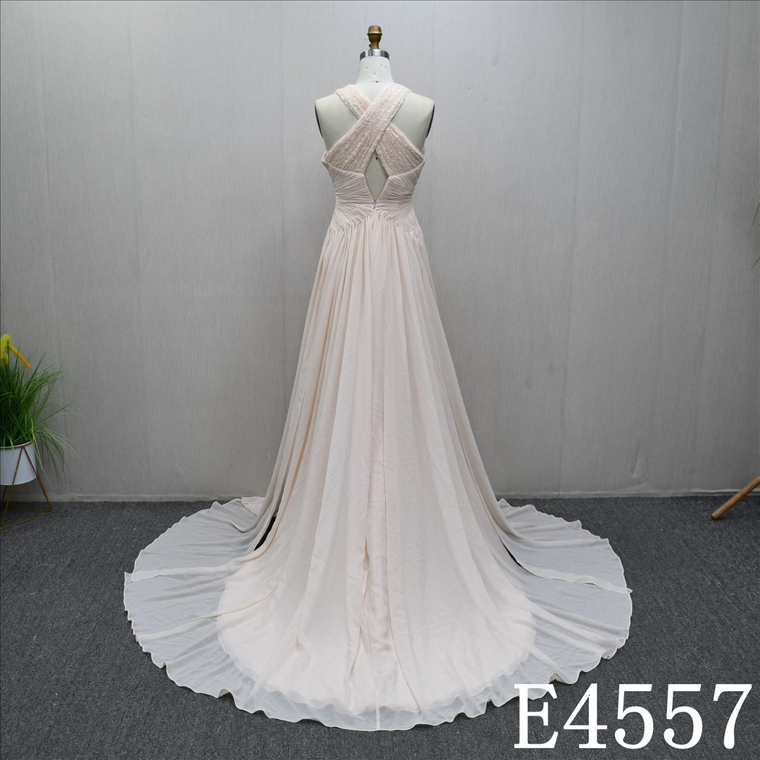Bridal Dress Factory Stock  V Neckline A-line dress features With  Lace Flower