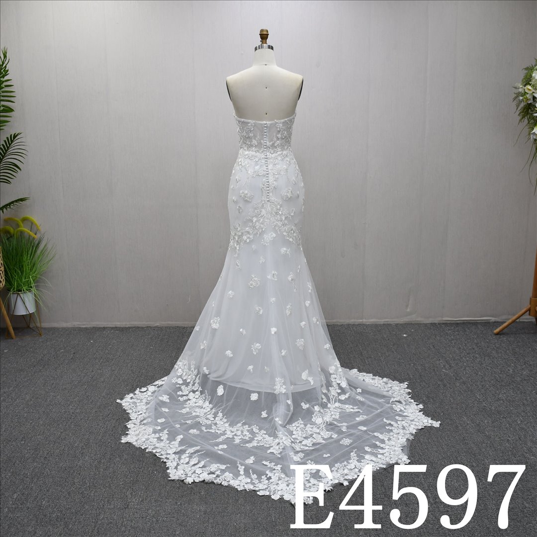 Bridal Dress Factory Stock Mermaid  Sweetheart Simple dress features With  Lace Flower