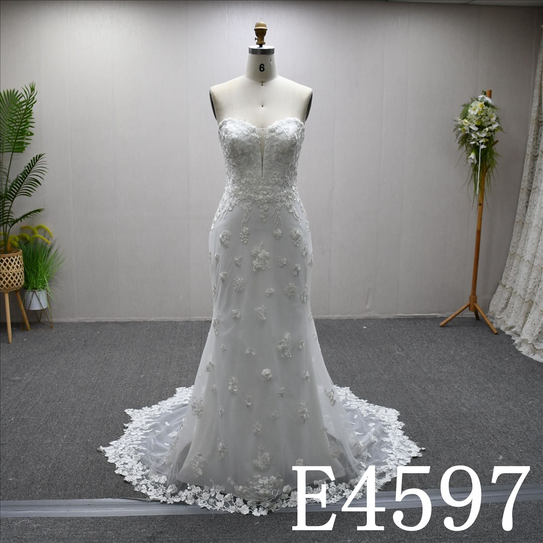 Bridal Dress Factory Stock Mermaid  Sweetheart Simple dress features With  Lace Flower