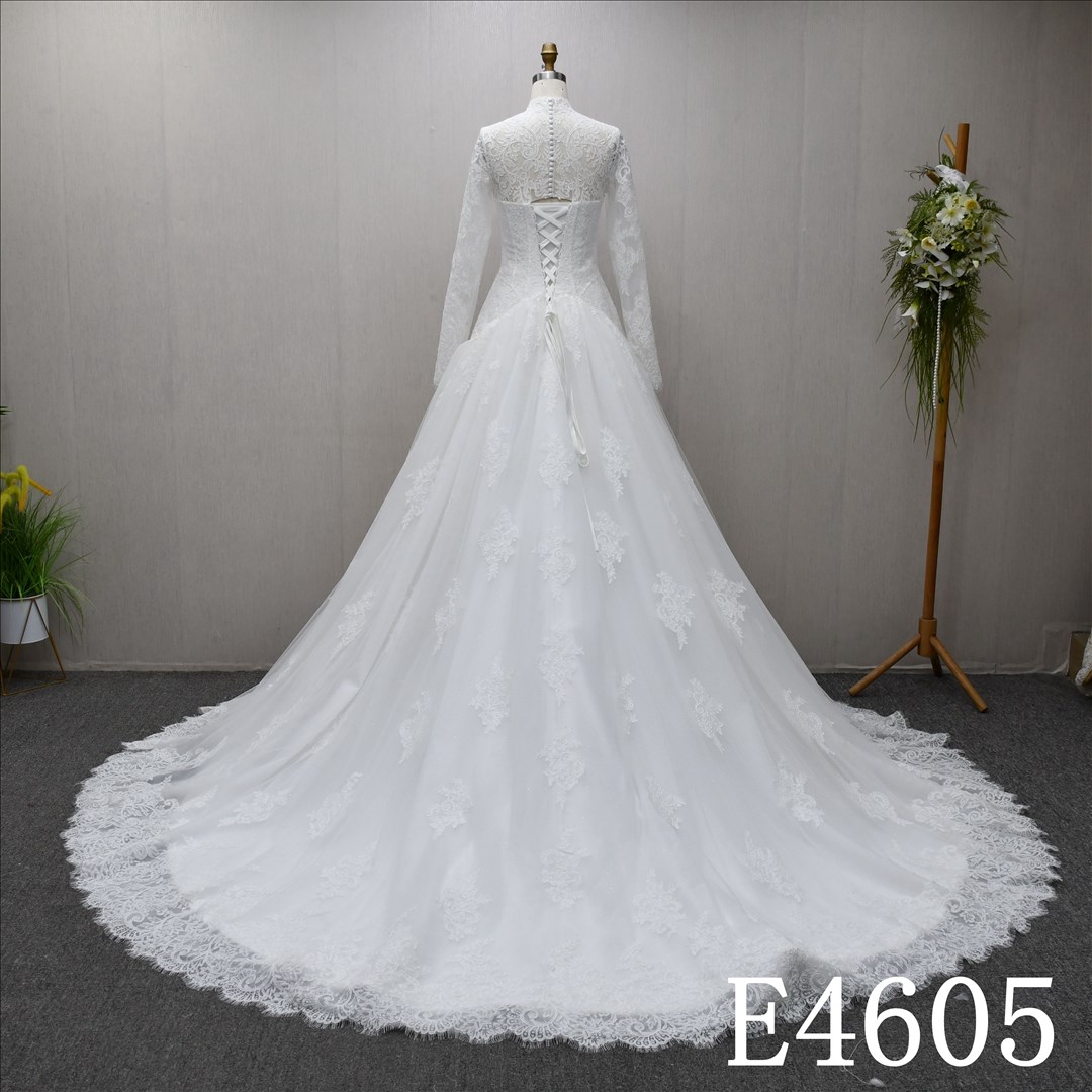 Bridal Dress Factory Stock Aline  High Neck Simple dress features With  Lace Flower