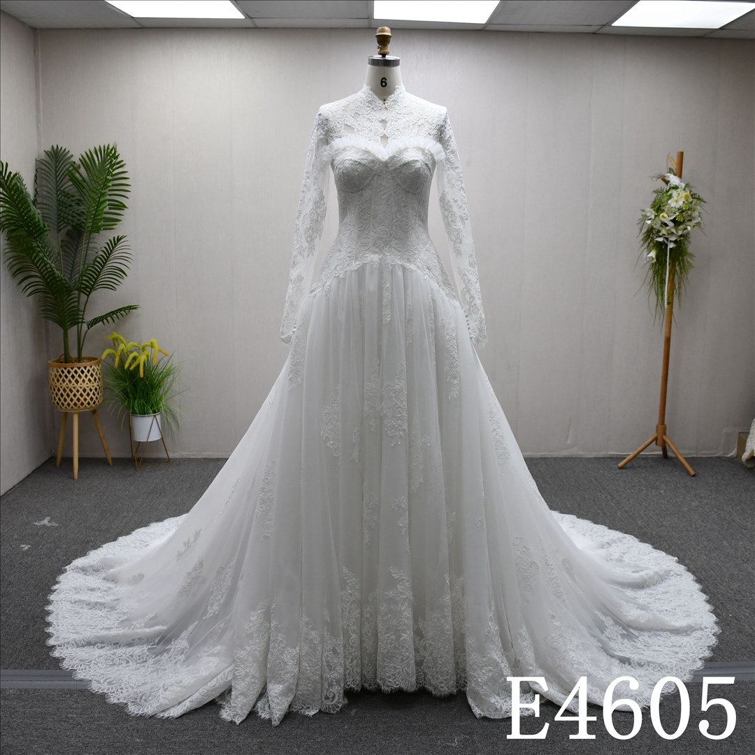 Bridal Dress Factory Stock Aline  High Neck Simple dress features With  Lace Flower