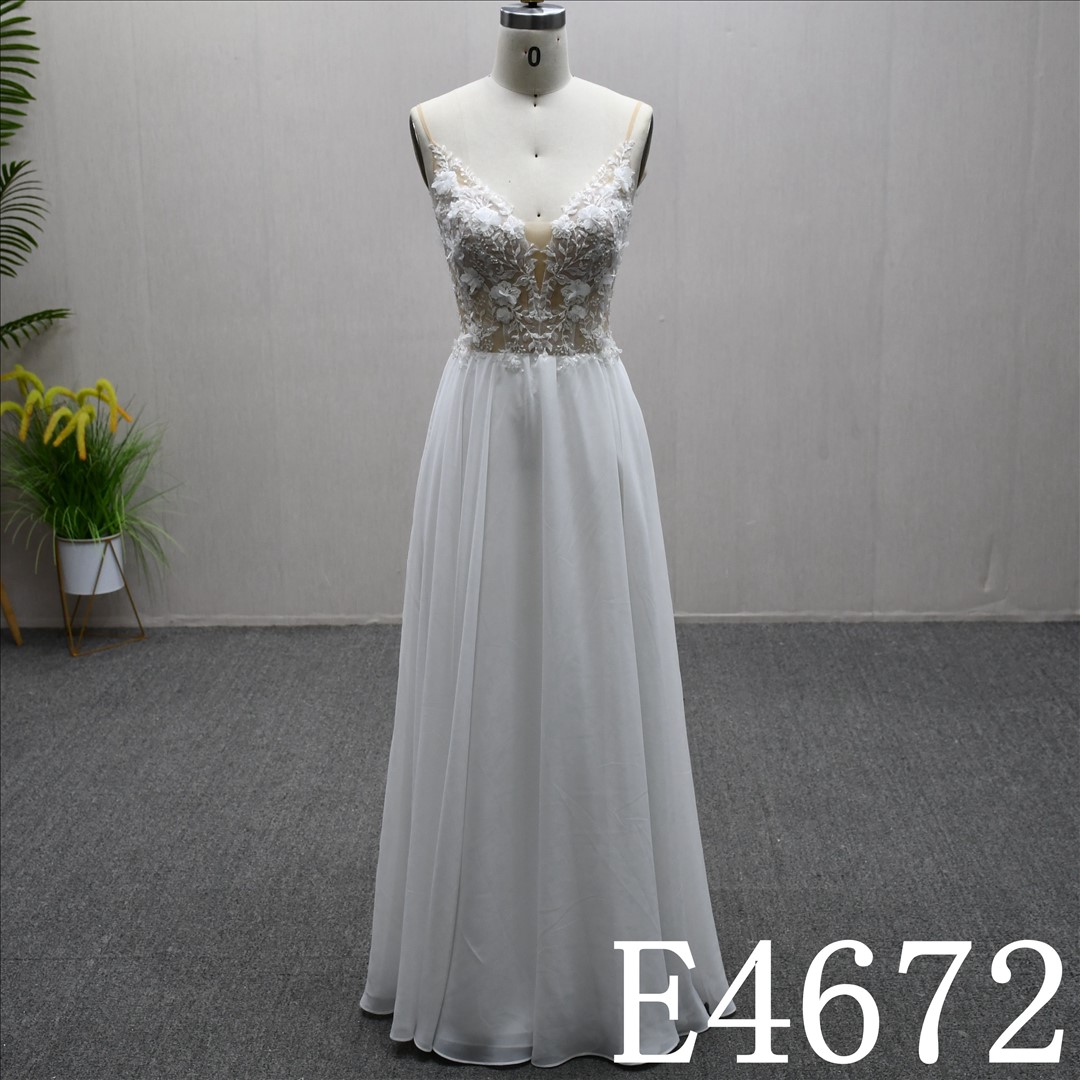 Bridal Dress Factory Stock Aline V Neck Simple dress features With  Lace Flower