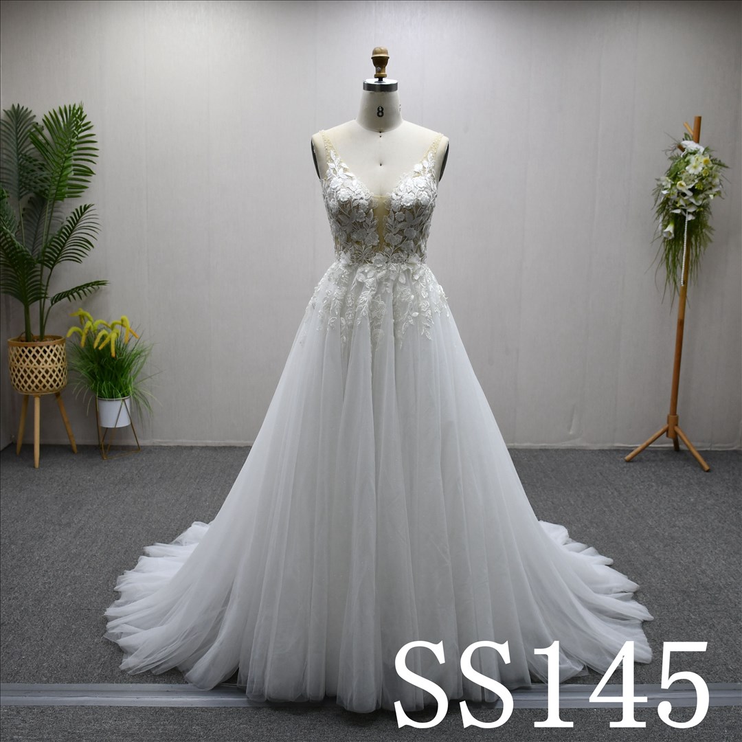 Bridal Dress Factory Stock Aline Sweetheart Simple dress features With  Lace Flower