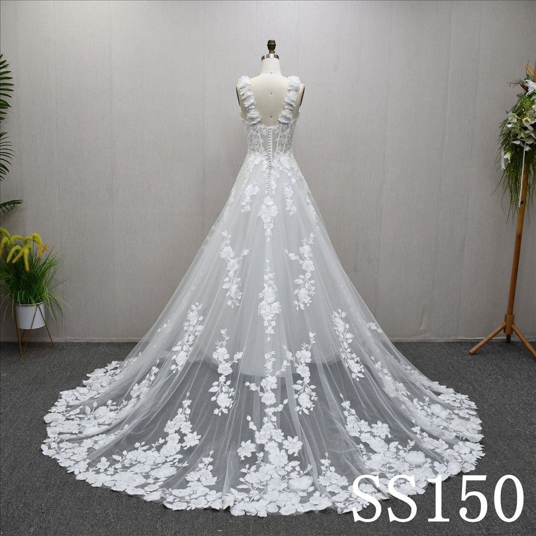 Bridal Dress Factory Stock Aline Sweetheart Simple dress features With  Lace Flower