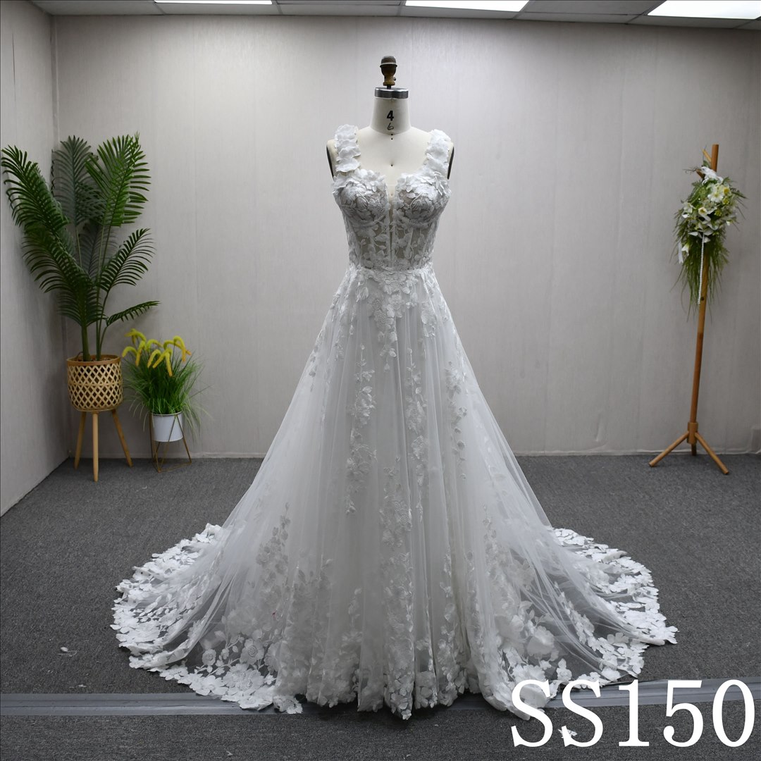 Bridal Dress Factory Stock Aline Sweetheart Simple dress features With  Lace Flower