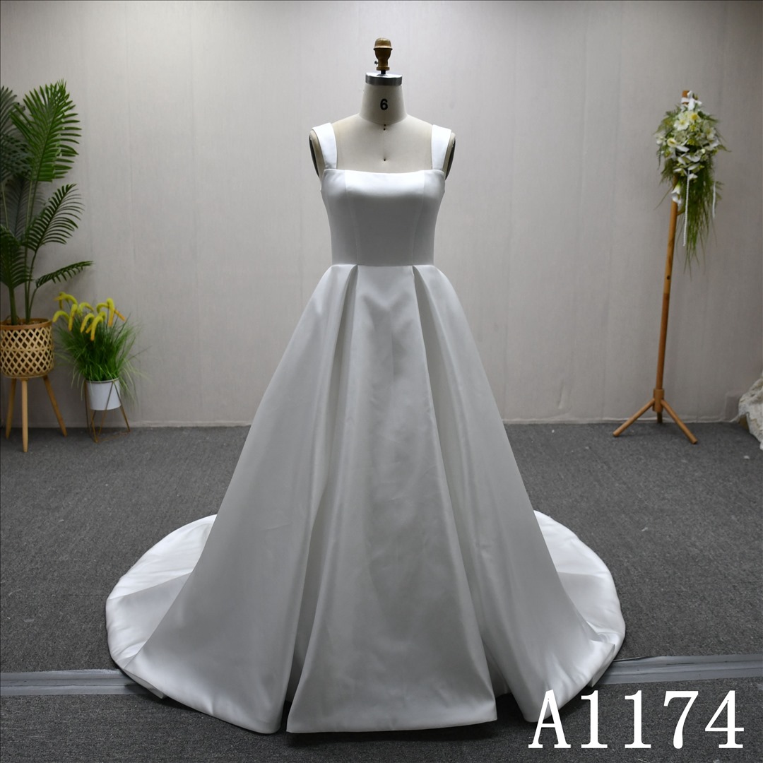 China Bridal Dress Factory  A-lined Straight  neckline  Simple dress features