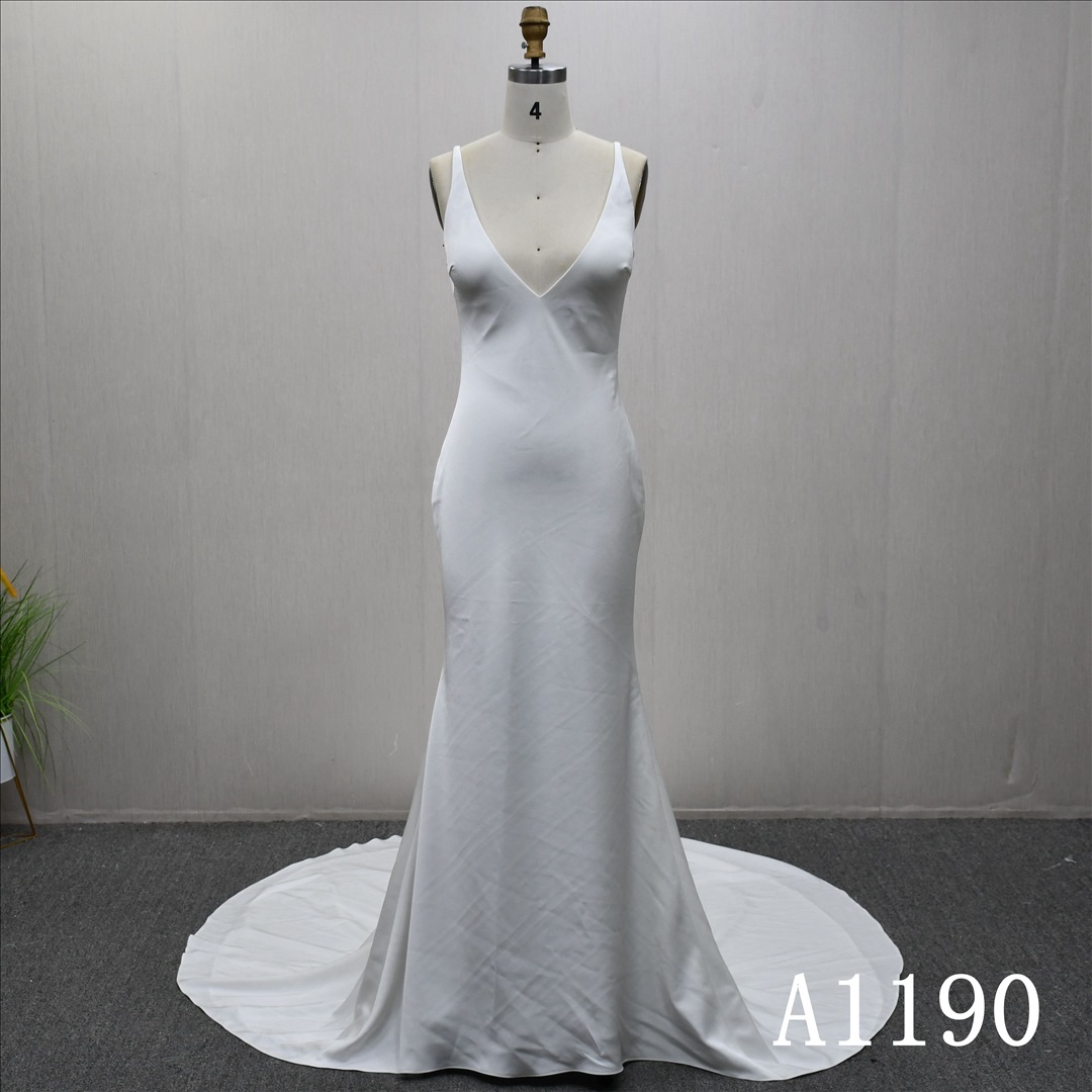 China Bridal Dress Factory  A-lined V-neck  Simple dress features