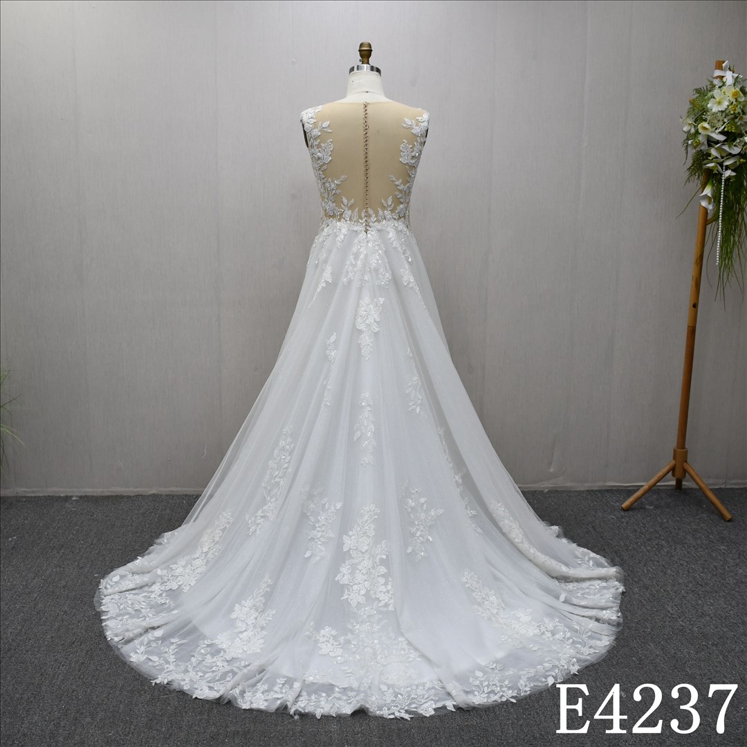 China Bridal Dress Factory  A-lined V-neck  Simple dress features