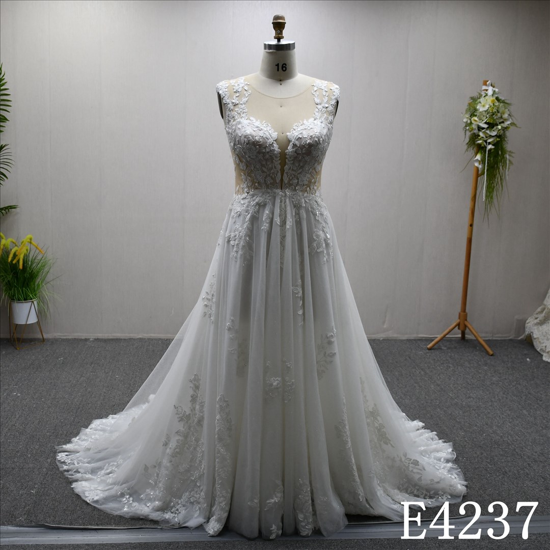China Bridal Dress Factory  A-lined V-neck  Simple dress features
