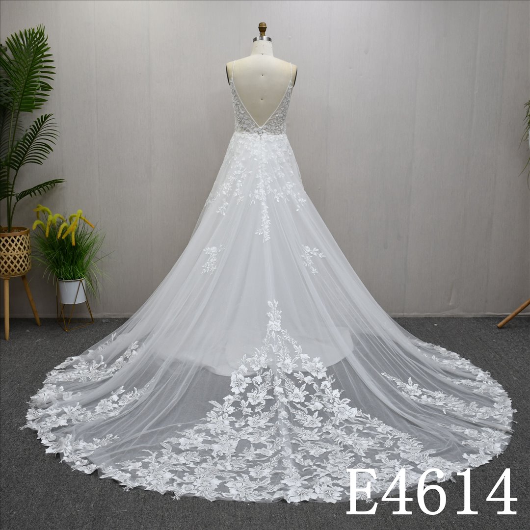 China Bridal Dress Factory  A-lined V-neck  Simple dress features