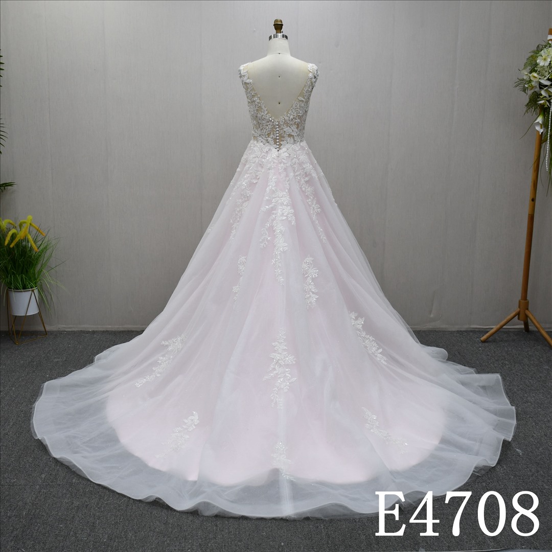 Bridal Dress Factory  A-lined Illusion neckline  and V-neck Simple dress features Lace