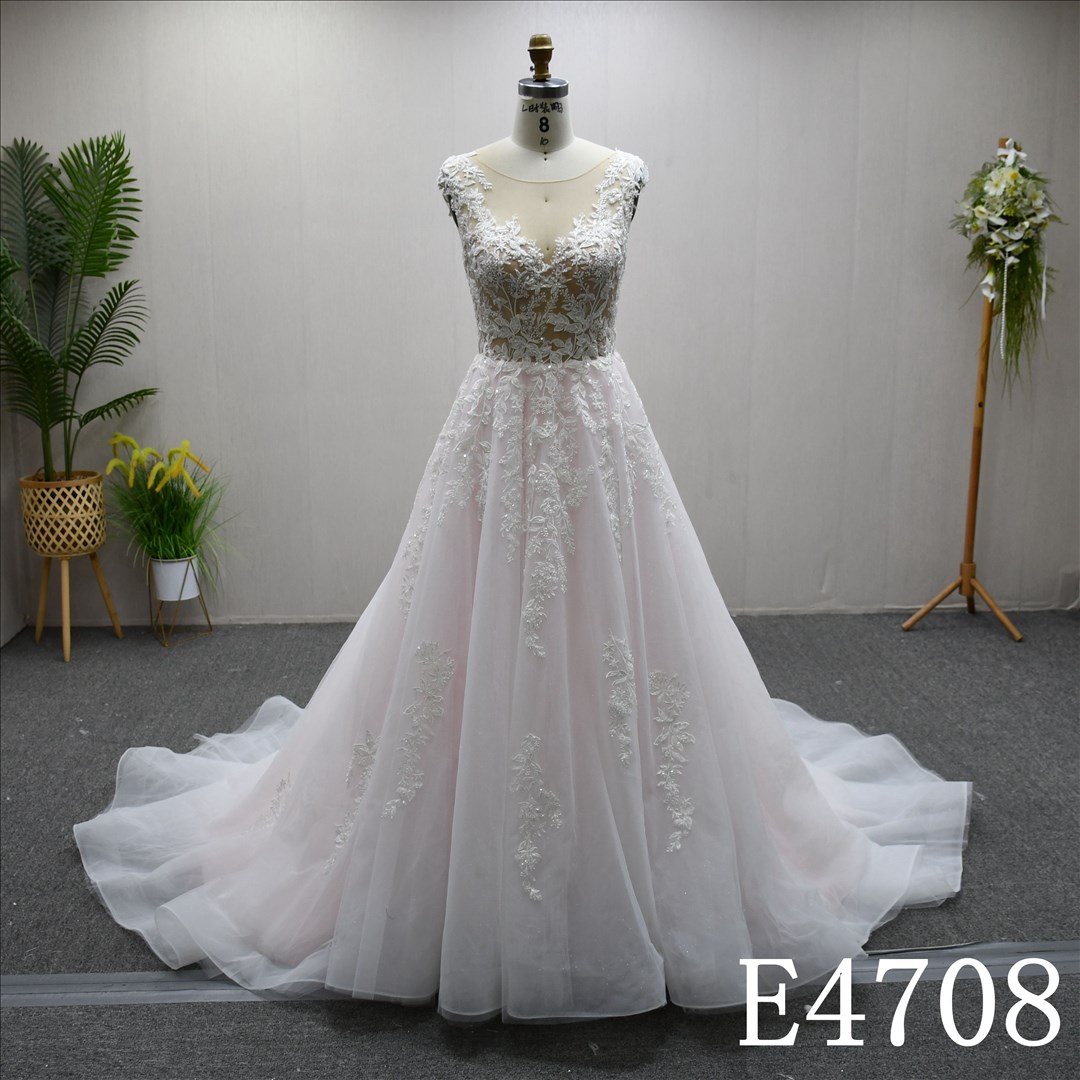 Bridal Dress Factory  A-lined Illusion neckline  and V-neck Simple dress features Lace