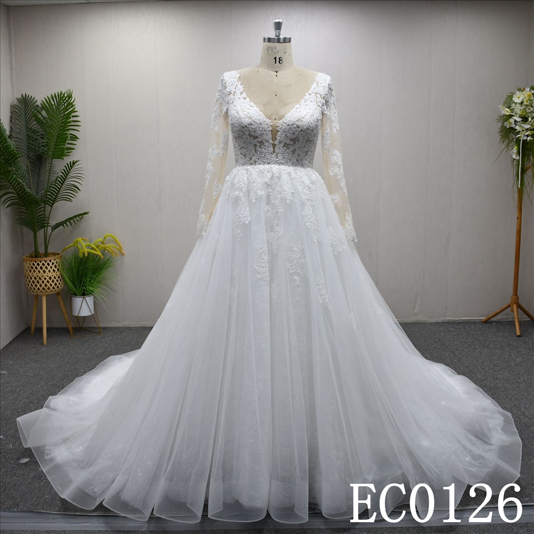 Bridal Dress Factory  A-lined V-neck   Simple dress features lace