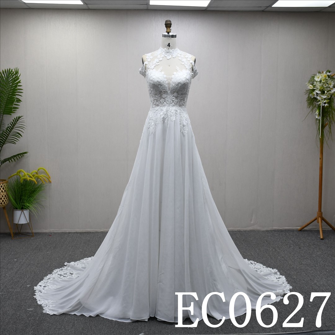 China Bridal Dress Factory  A-lined Halter strap Simple dress features