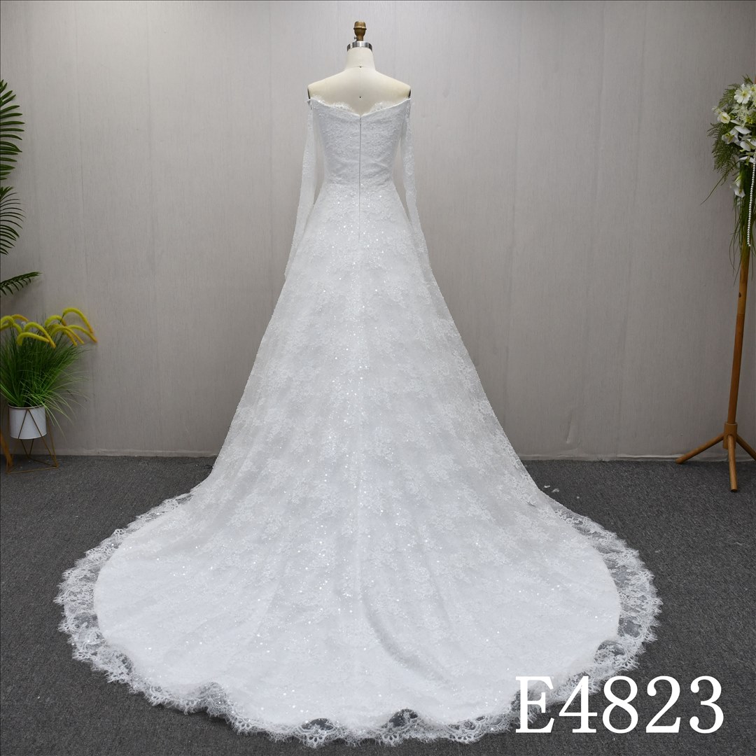Guangzhou Bridal Gown Factory Long Sleeve Off-Shoulder Mermaid Bridal Gown Lace Wedding Dress