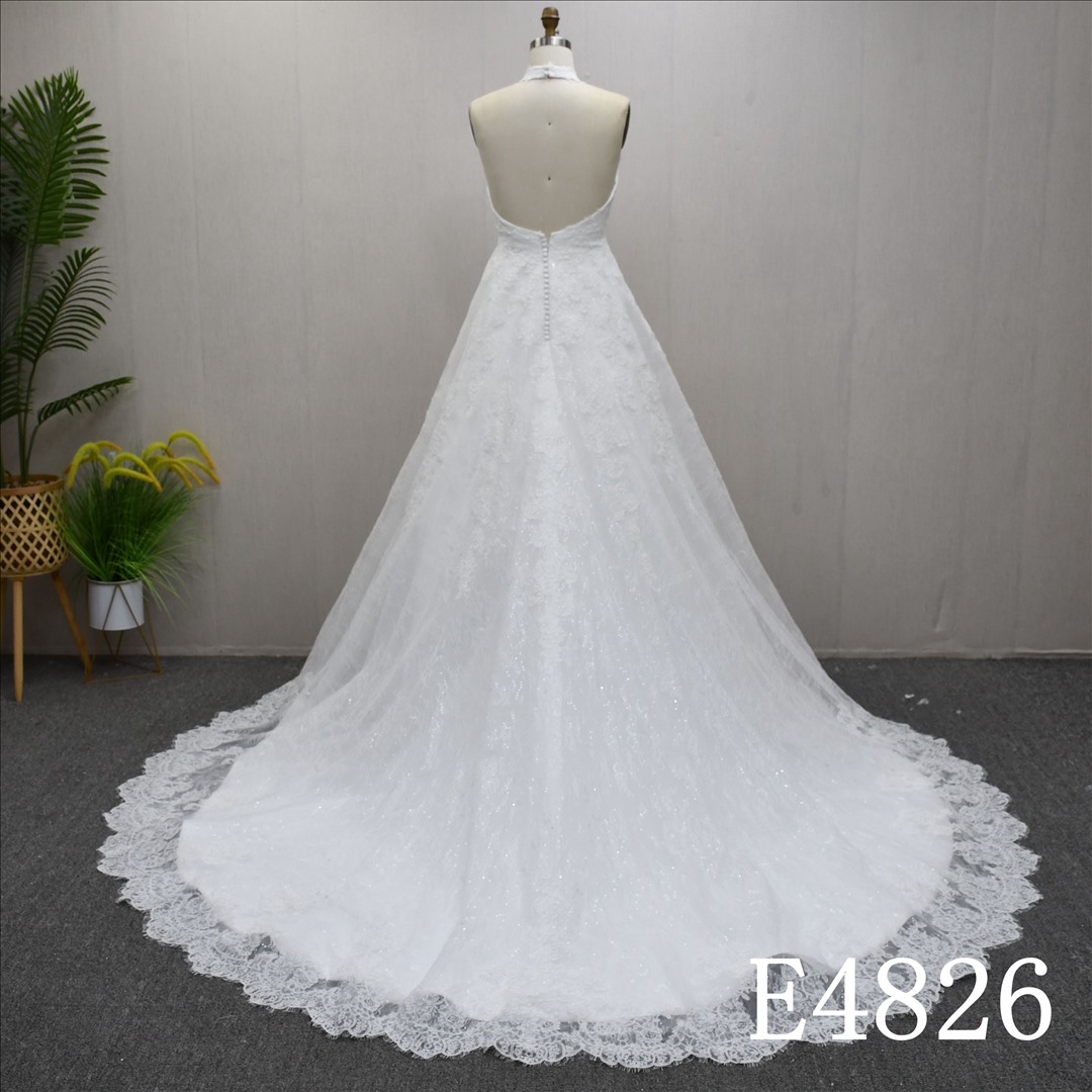 Guangzhou Bridal Gown Factory Halter Sleeveless  Mermaid Bridal Gown Lace Wedding Dress