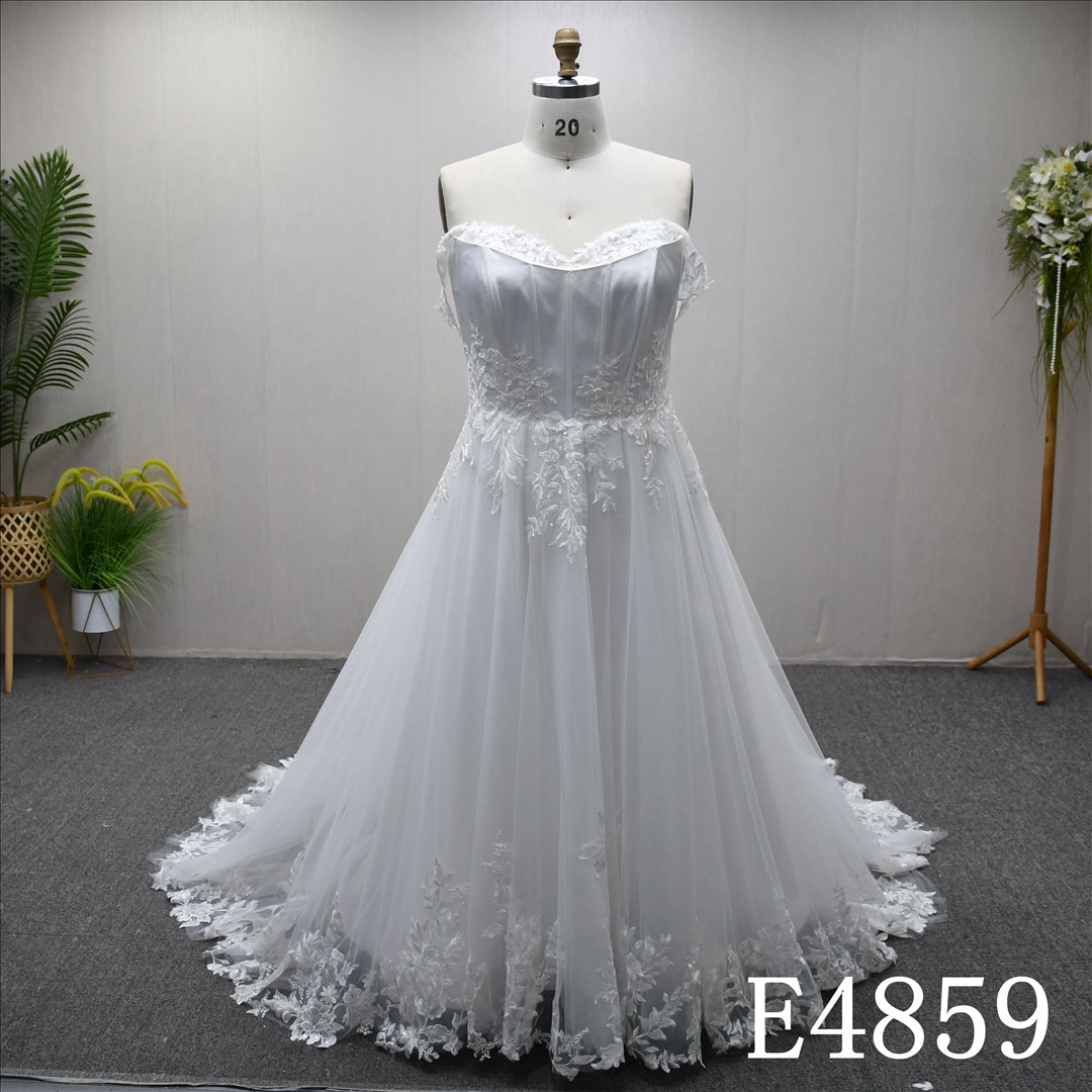 Guangzhou Factory Sweetheart Off The Shoulder A Line Wedding Dress Lace  Bridal Gown