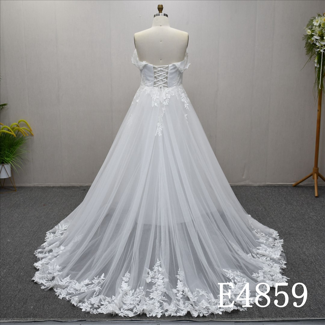 Guangzhou Factory Sweetheart Off The Shoulder A Line Wedding Dress Lace  Bridal Gown