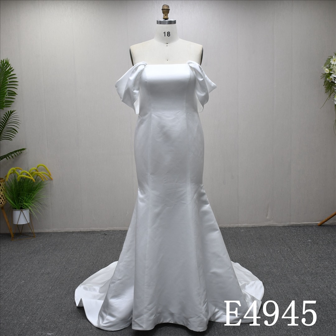 Guangzhou Bridal Gown Factory Strapless Square Satin Mermaid Wedding Dress With Detachable Cathedral Overskirt Bridal Gown