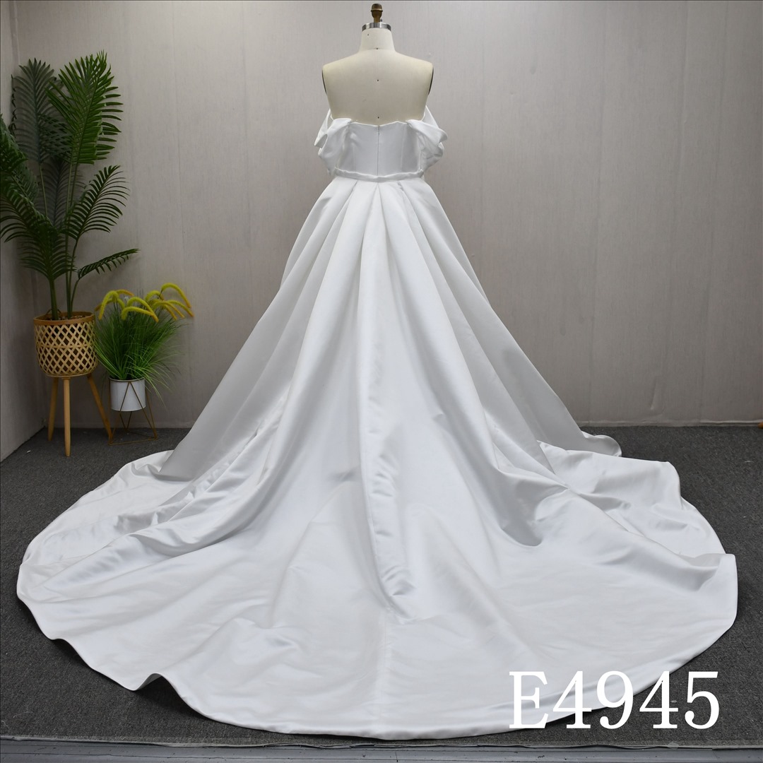 Guangzhou Bridal Gown Factory Strapless Square Satin Mermaid Wedding Dress With Detachable Cathedral Overskirt Bridal Gown
