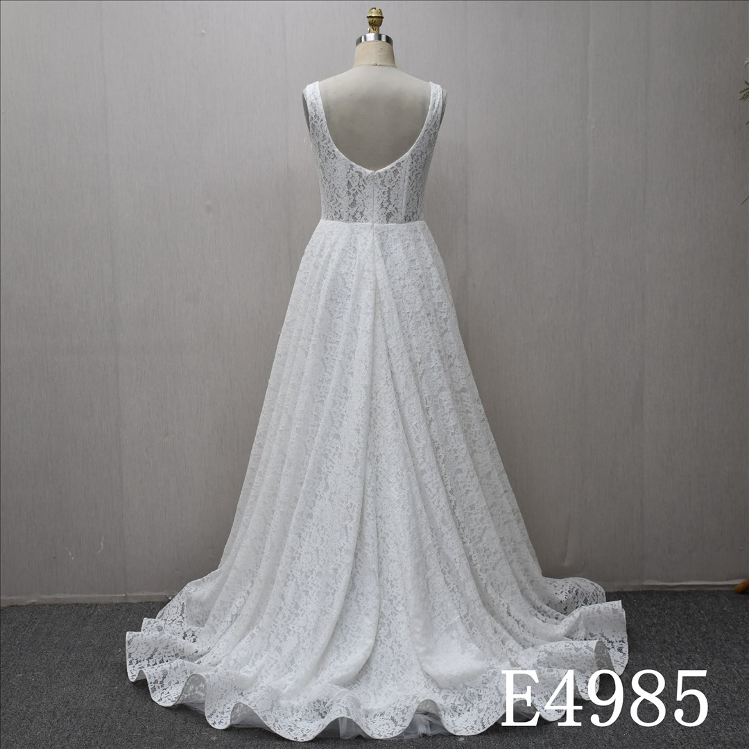 Guangzhou Bridal Gown Factory Square Neck Full Lace A Line Wedding Dress U Back Bridal Gown