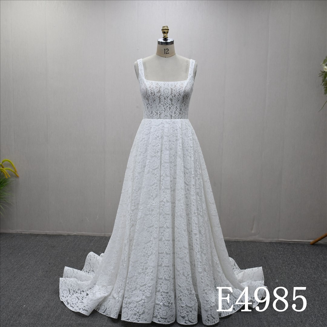 Guangzhou Bridal Gown Factory Square Neck Full Lace A Line Wedding Dress U Back Bridal Gown