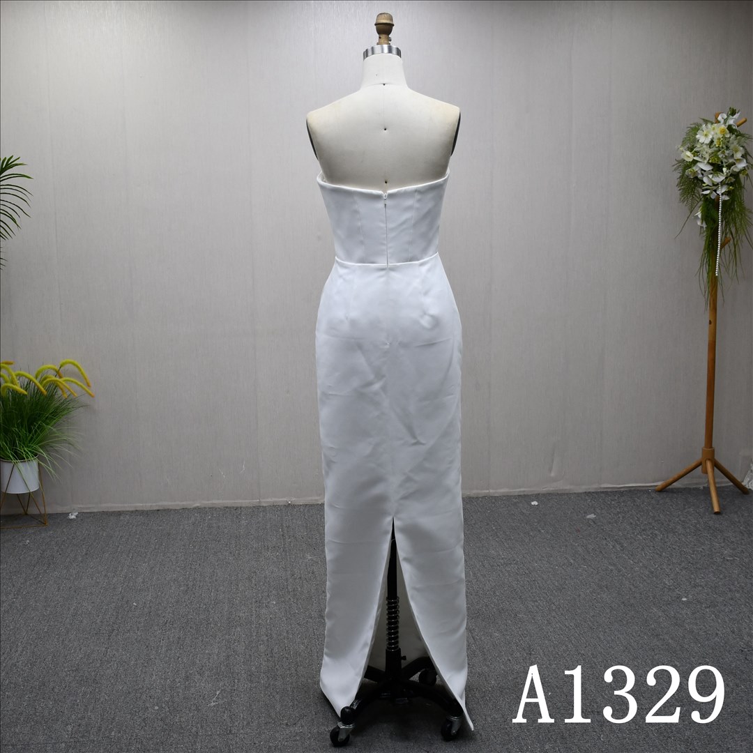 Guangzhou Bridal Gown Factory Strapless Draped Satin Sheath Wedding Dress