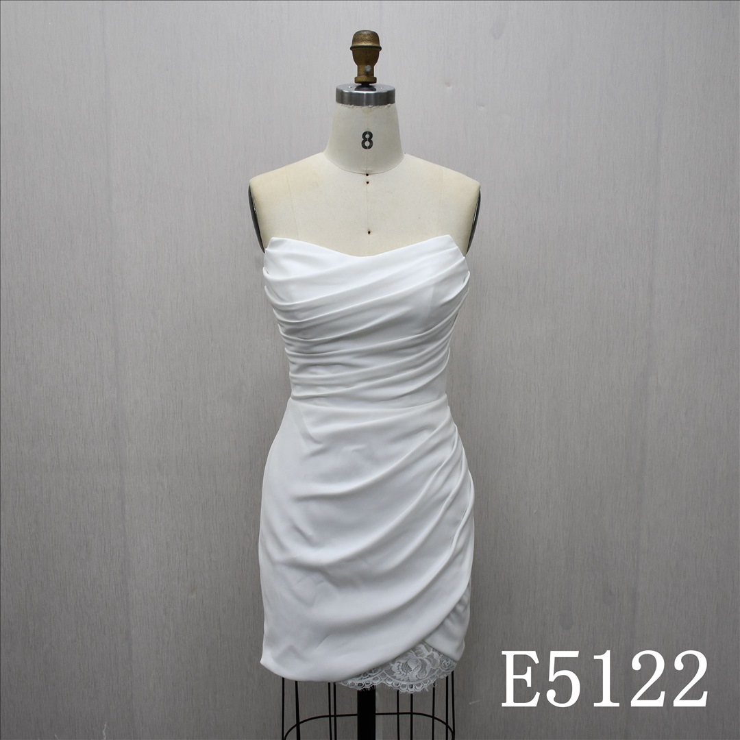 Guangzhou Bridal Gown Factory Strapless Sweetheart Satin Short Wedding Dress Ruched Sheath Mini Bridal Gown Corset Lace Up Back