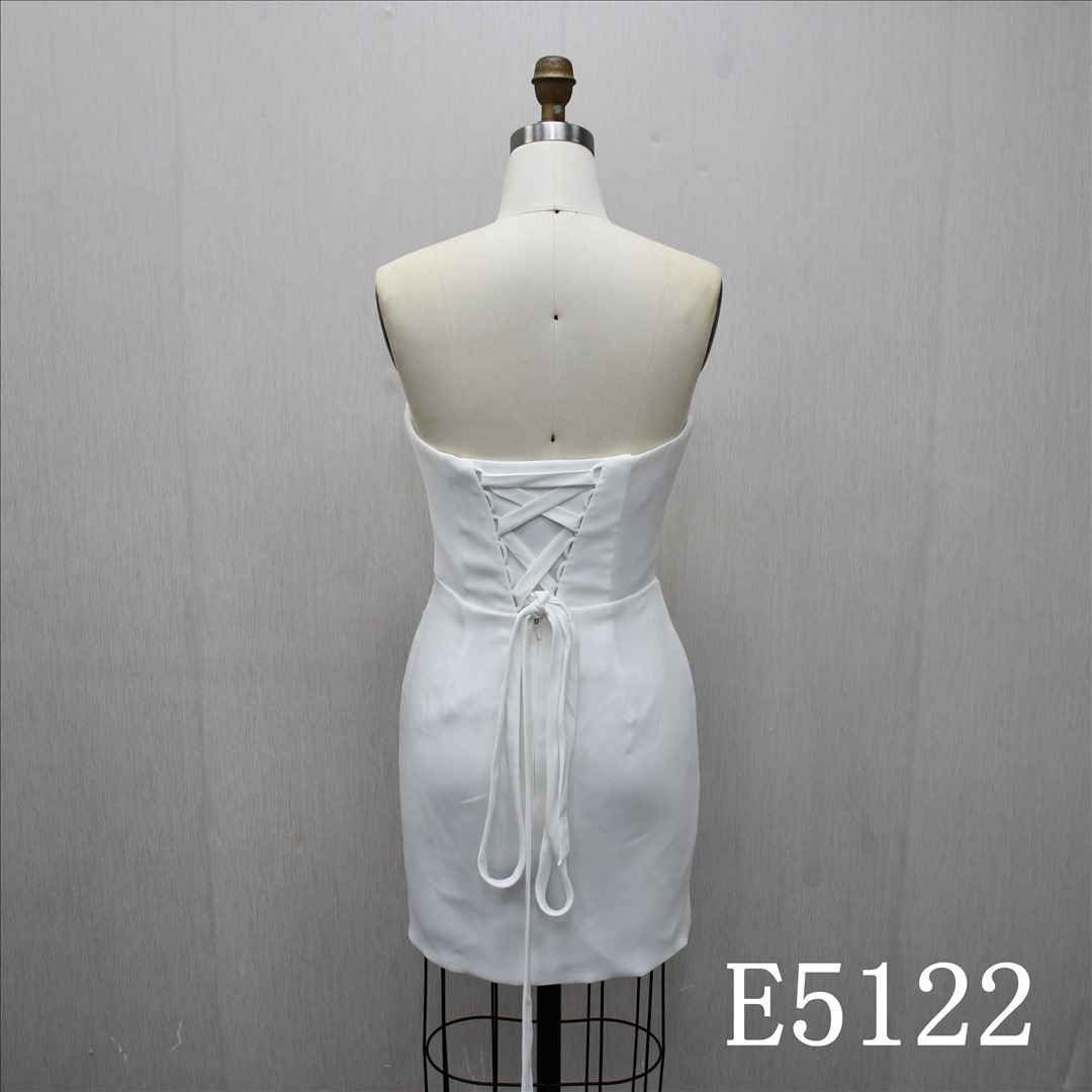 Guangzhou Bridal Gown Factory Strapless Sweetheart Satin Short Wedding Dress Ruched Sheath Mini Bridal Gown Corset Lace Up Back