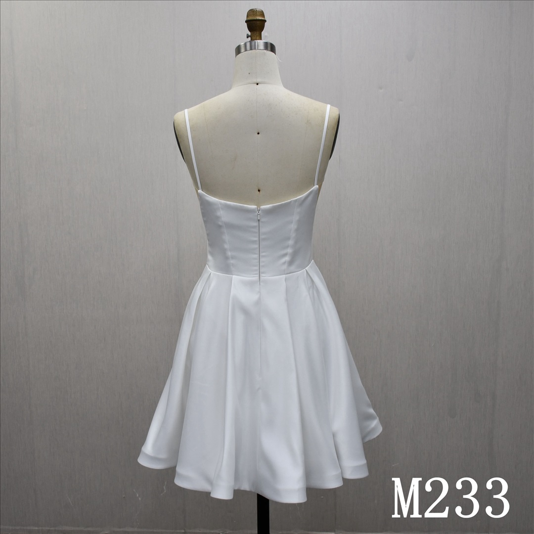 Guangzhou Bridal Gown Factory Square Neck Spaghetti Strap Satin Mini Wedding Dress A Line Short Bridal Gown Zipper Back
