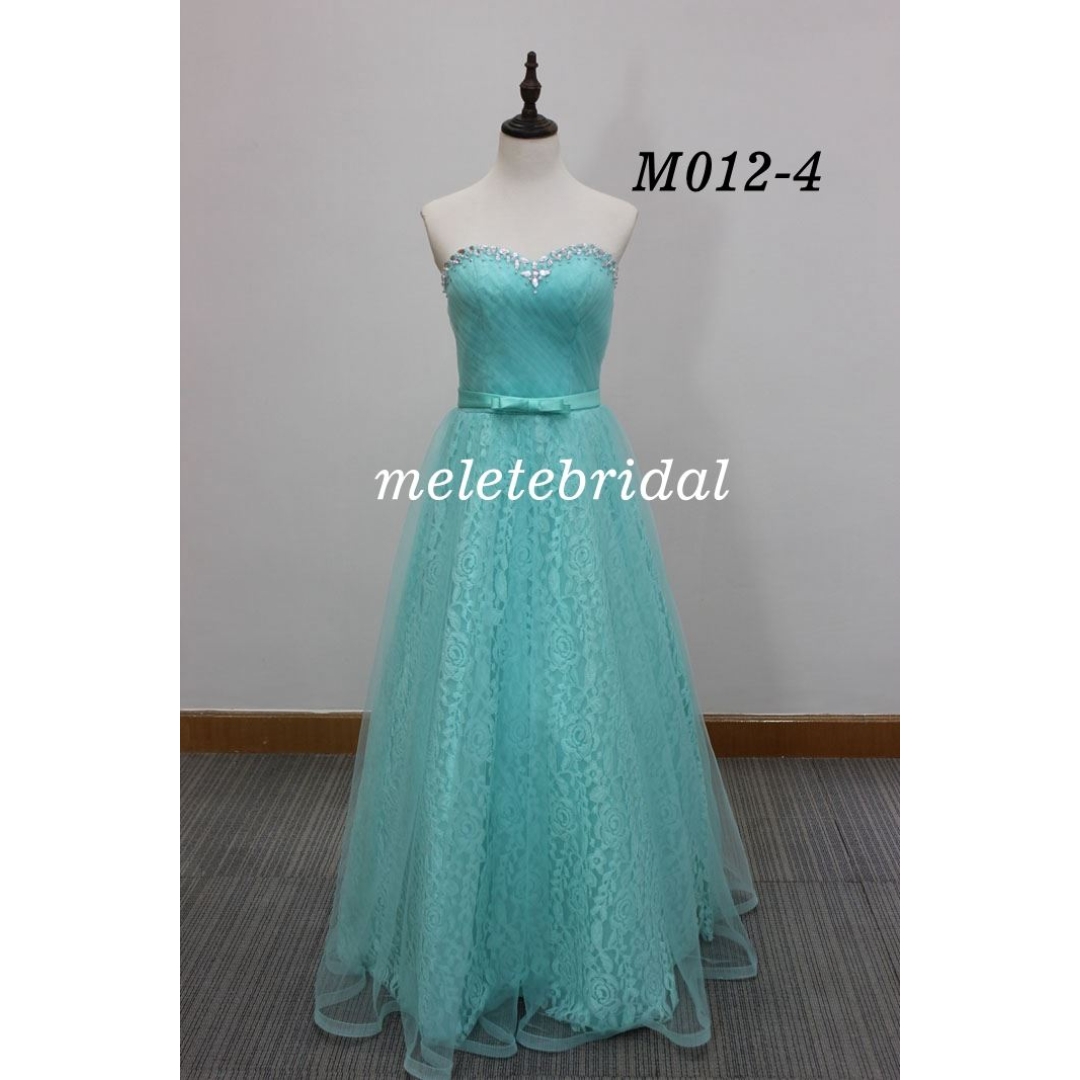 Mint color sweetheart Neckine With beading and pleats details evening dress