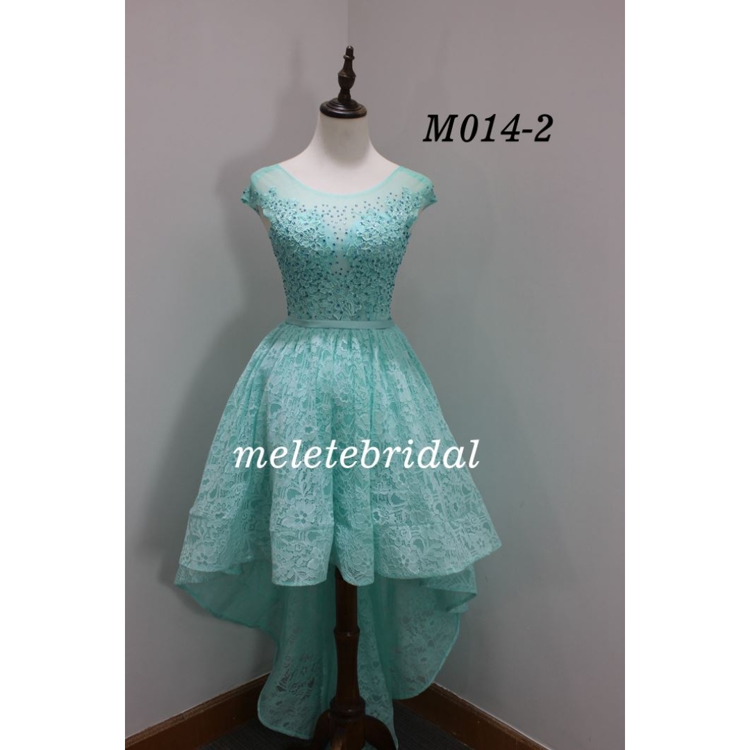 mint color cap sleeves cocktail dress with lace and beading details
