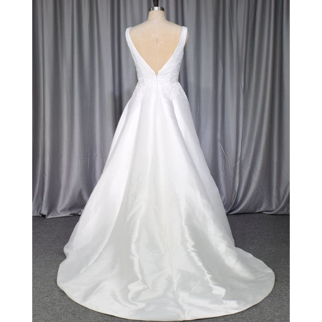 Elegant design mikado fabric with lace bridal gown