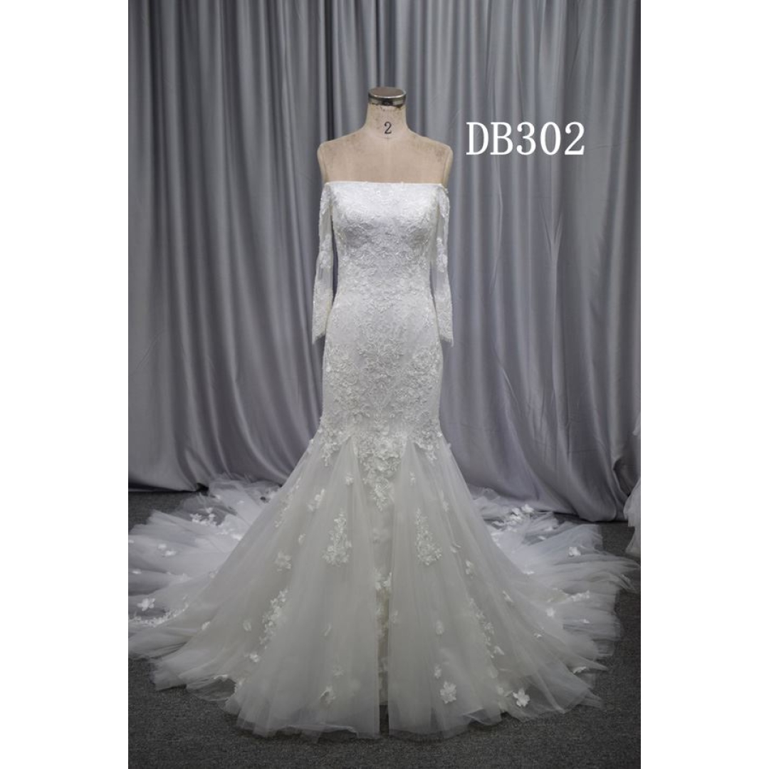Long sleeve mermaid wedding dress Lace with beading new design bridal gown