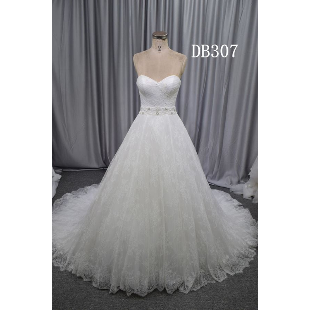 Custom made lace wedding dress beadin belt A line bridal dress