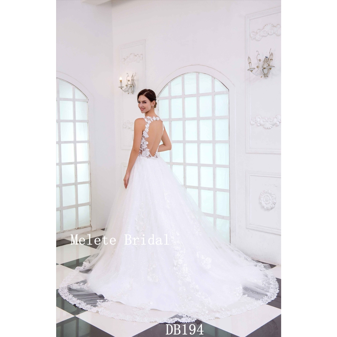 DB194 princess style open back A line lace wedding dress