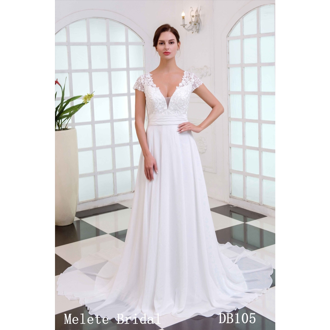 Light chiffon A line beach style elegant wedding gown