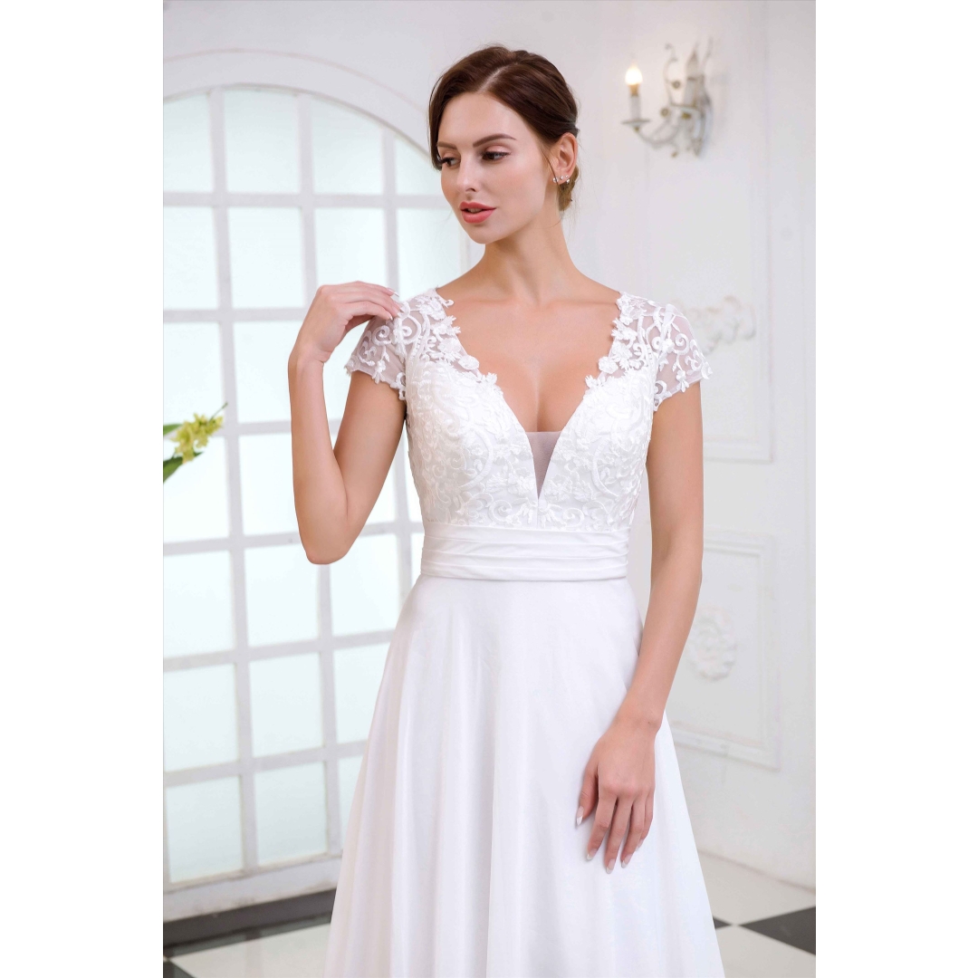 Light chiffon A line beach style elegant wedding gown