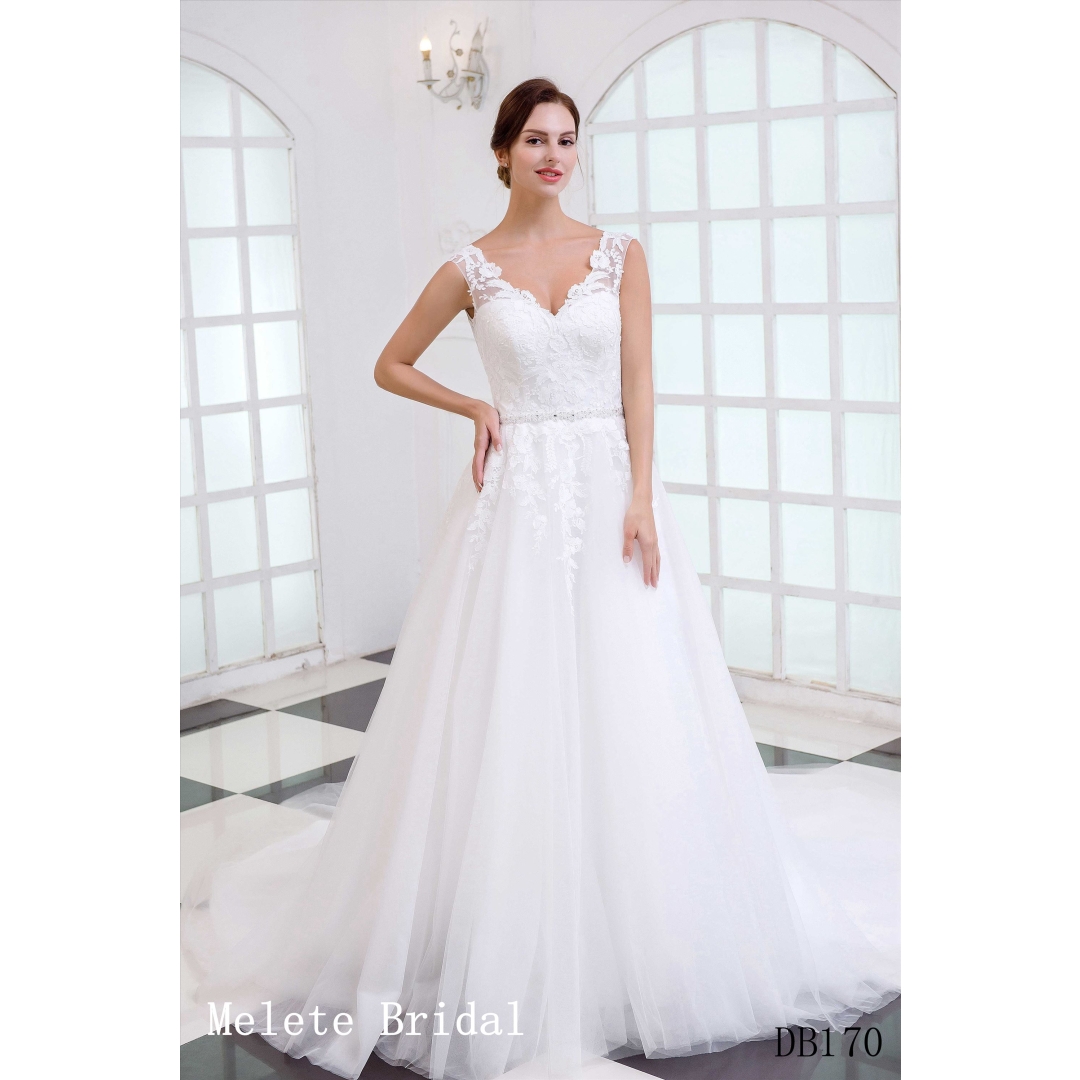 Backless new design bridal gown with cap sleeves customized dress