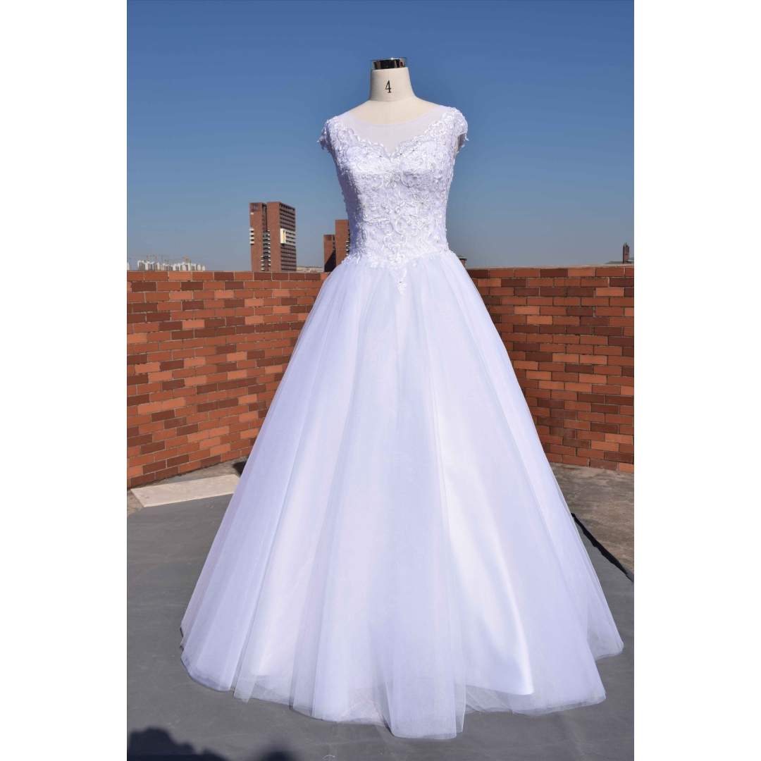 Sweet Style Cap Sleeves Boat Neckline A-Line Wedding Dress