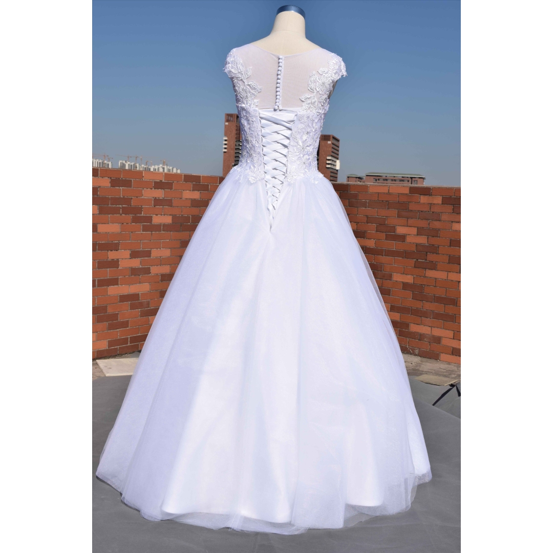 Sweet Style Cap Sleeves Boat Neckline A-Line Wedding Dress