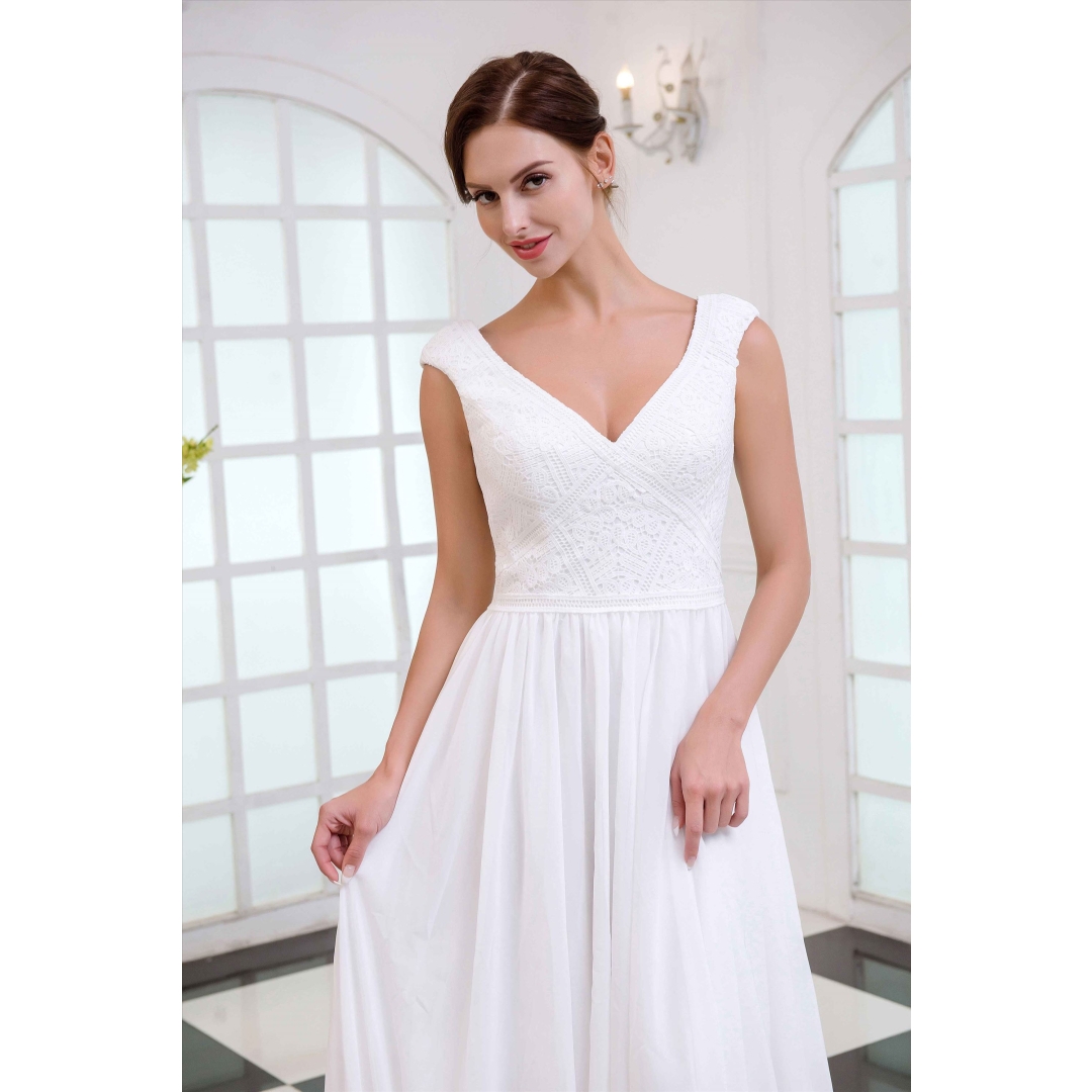 Chiffon fabric A line princess style V neckline new design bridal gown