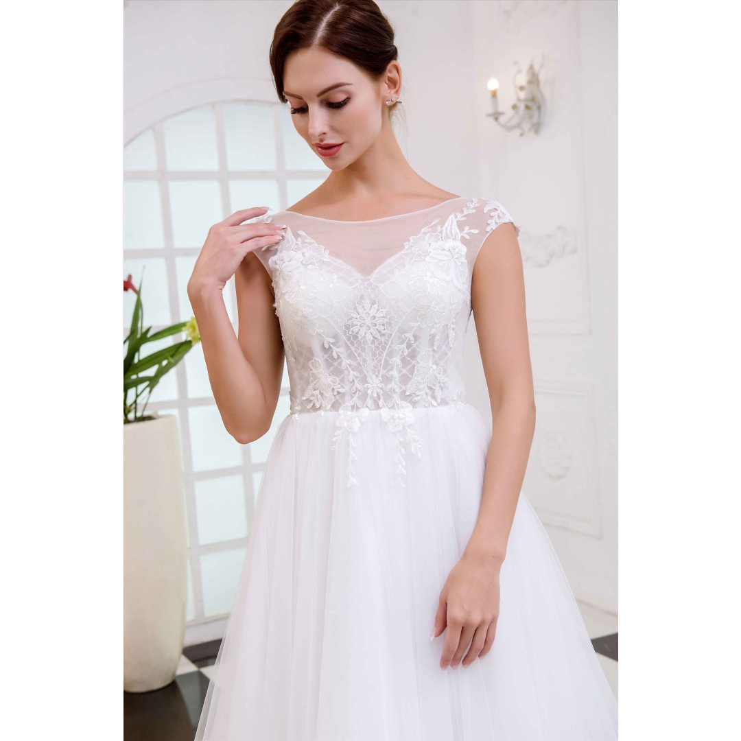 Cap sleeves light design bridal gown beach garden style wedding dress