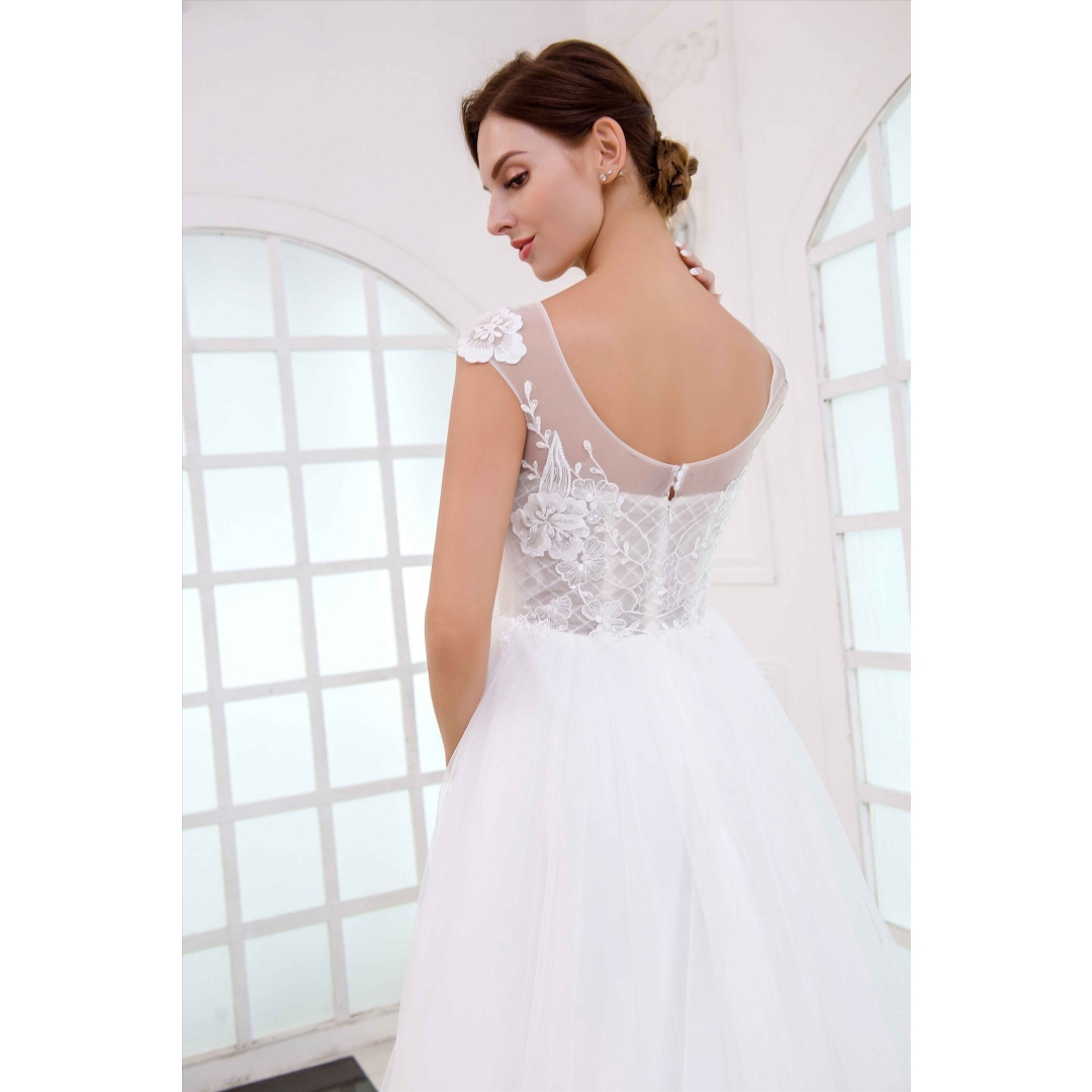 Cap sleeves light design bridal gown beach garden style wedding dress