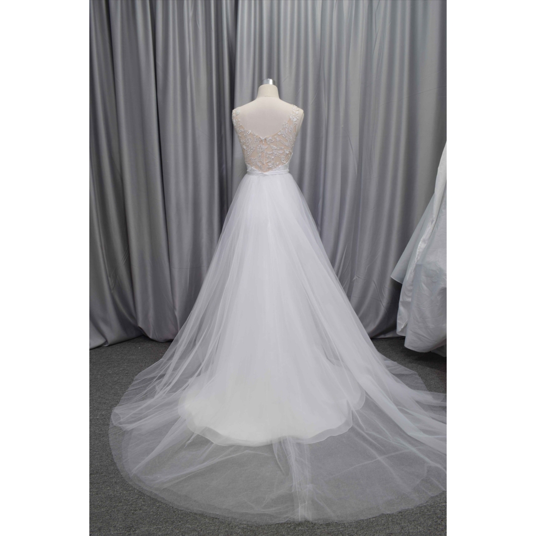 Chiffon mermaid gown with detachable train wedding dress